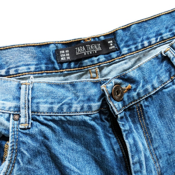 Zara Distressed Jeans High Rise Slim Blue Faded - Picture 4 of 4